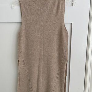 Sleeveless Fine Knit Tunic Sweater  Vest